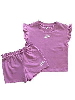 Nike Girls Short Ruffle Sleeve Shirt & Shorts Set Size 4 Light Magenta NWT